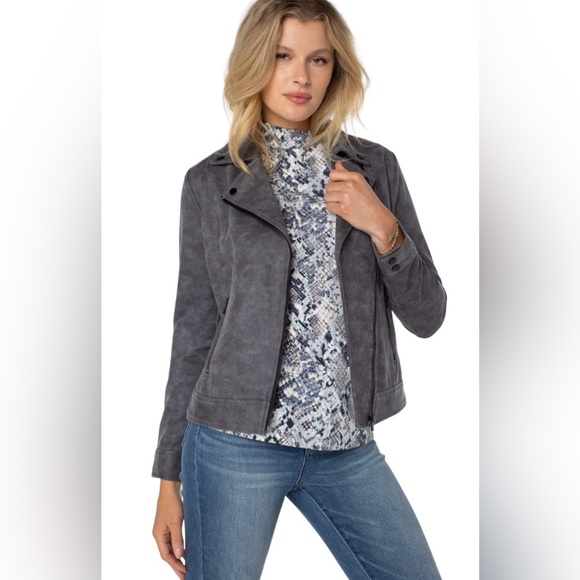 Liverpool Grey Moto Jacket Asymmetrical Zip Closure Casual Day to Night Size L - Picture 1 of 15